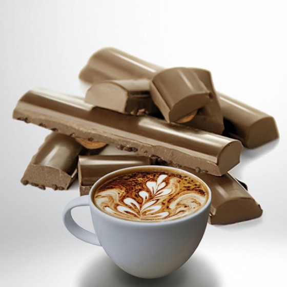 Txokolate esneduna (% 32) cappuccinoa toffee nibekin.