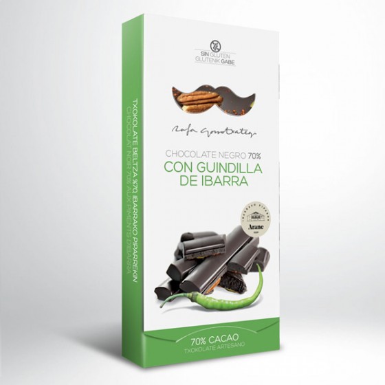 Chocolate negro 70% con guindilla de Ibarra.